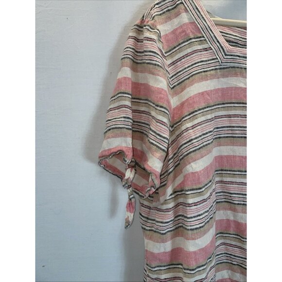 Talbots‎ 100% Linen Pink Stripe Tie Sleeve Coastal Lightweight Top XL Beach - Picture 2 of 8